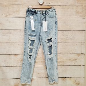 💟 NWT Tinseltown The Mom Jean Curvy Moon Star Distressed Acid Wash Jeans 9